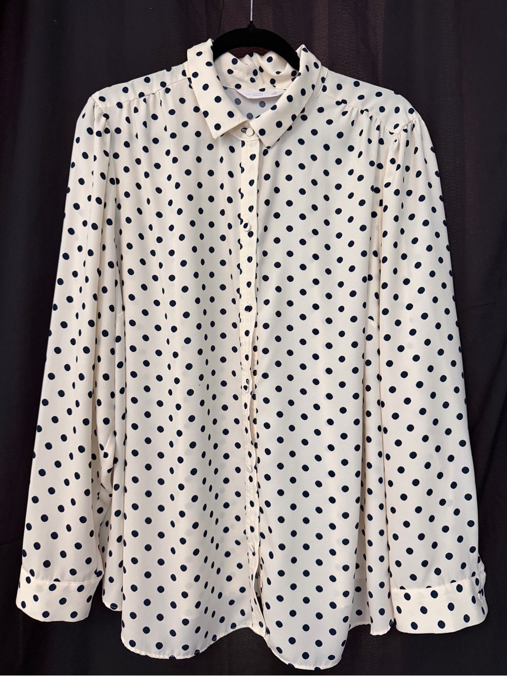 LC Lauren Conrad Cream Button-Down Blouse with Navy Polka Dots